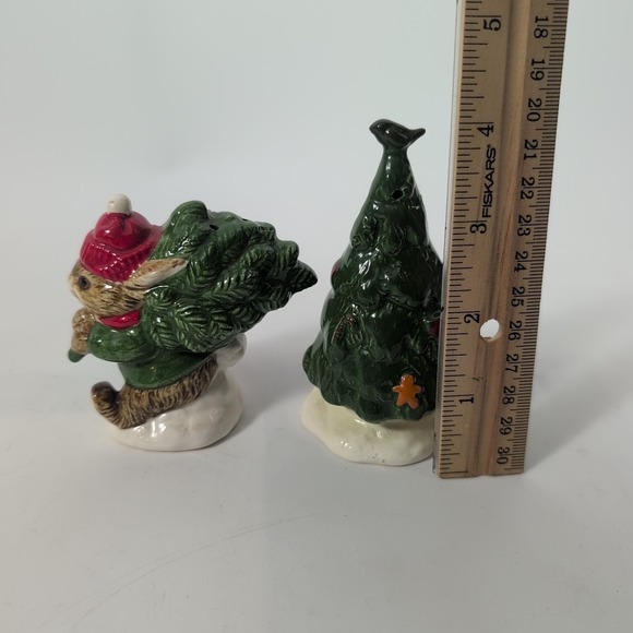 Gibson Greeting Christmas Tree & Bunny Mouse Salt & Pepper Shakers Otagiri Japan - Picture 12 of 12
